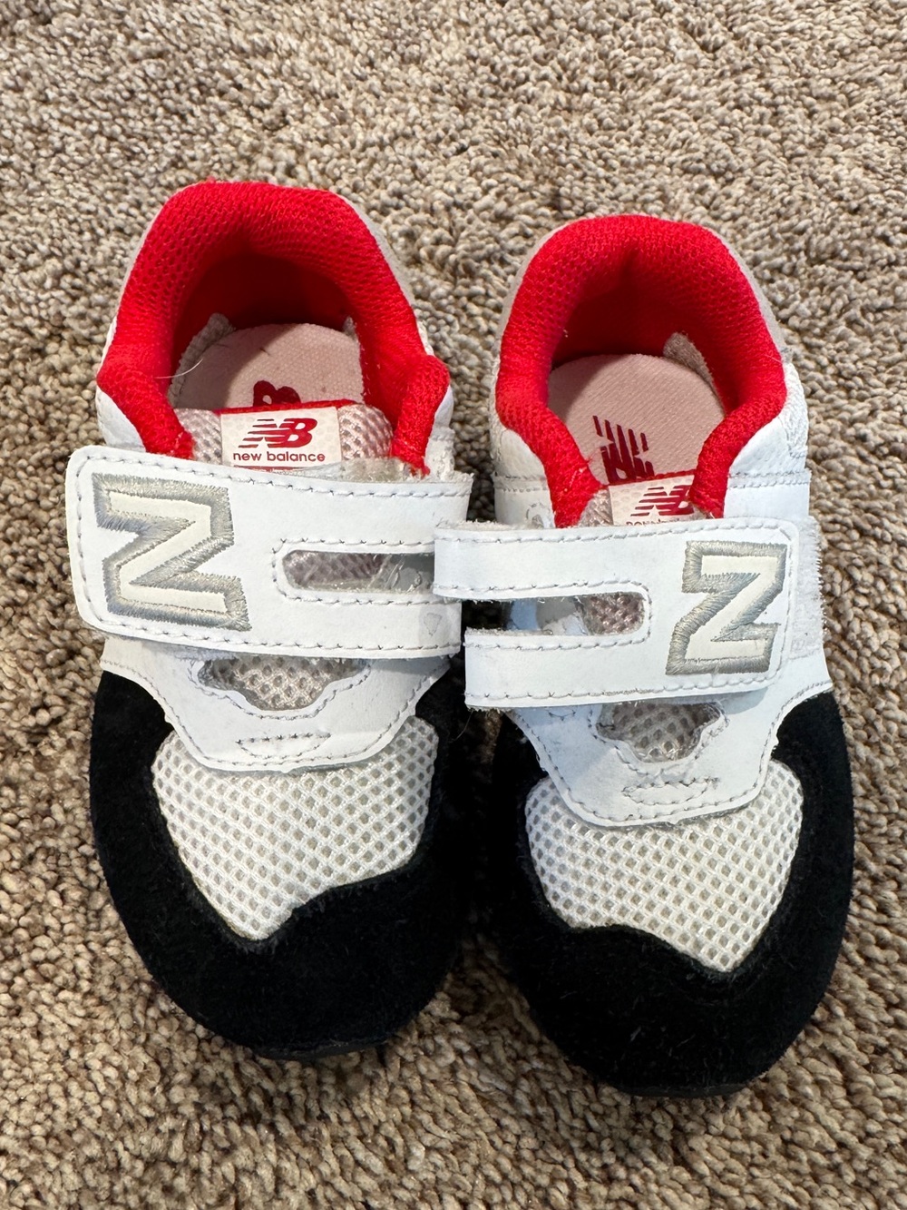 New Balance Kids White, Black & Red Hook-and-Loop Sneakers